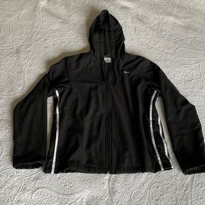 Nike -size M, Black/White Hooded Fleece-lined, hip length, zip up Jacket.